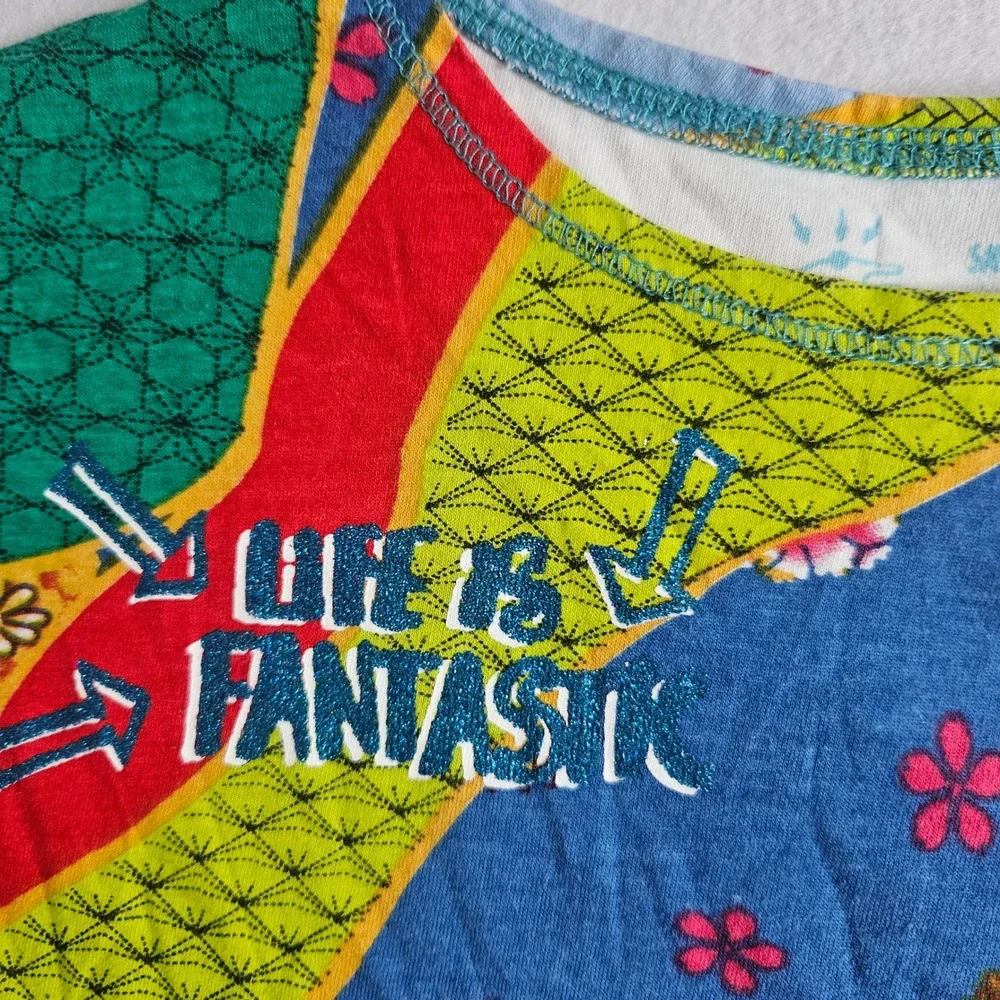 Desigual Kids Friends T-Shirt Kokeshi Doll Patchwork Multi Color Size 7/8 Spain